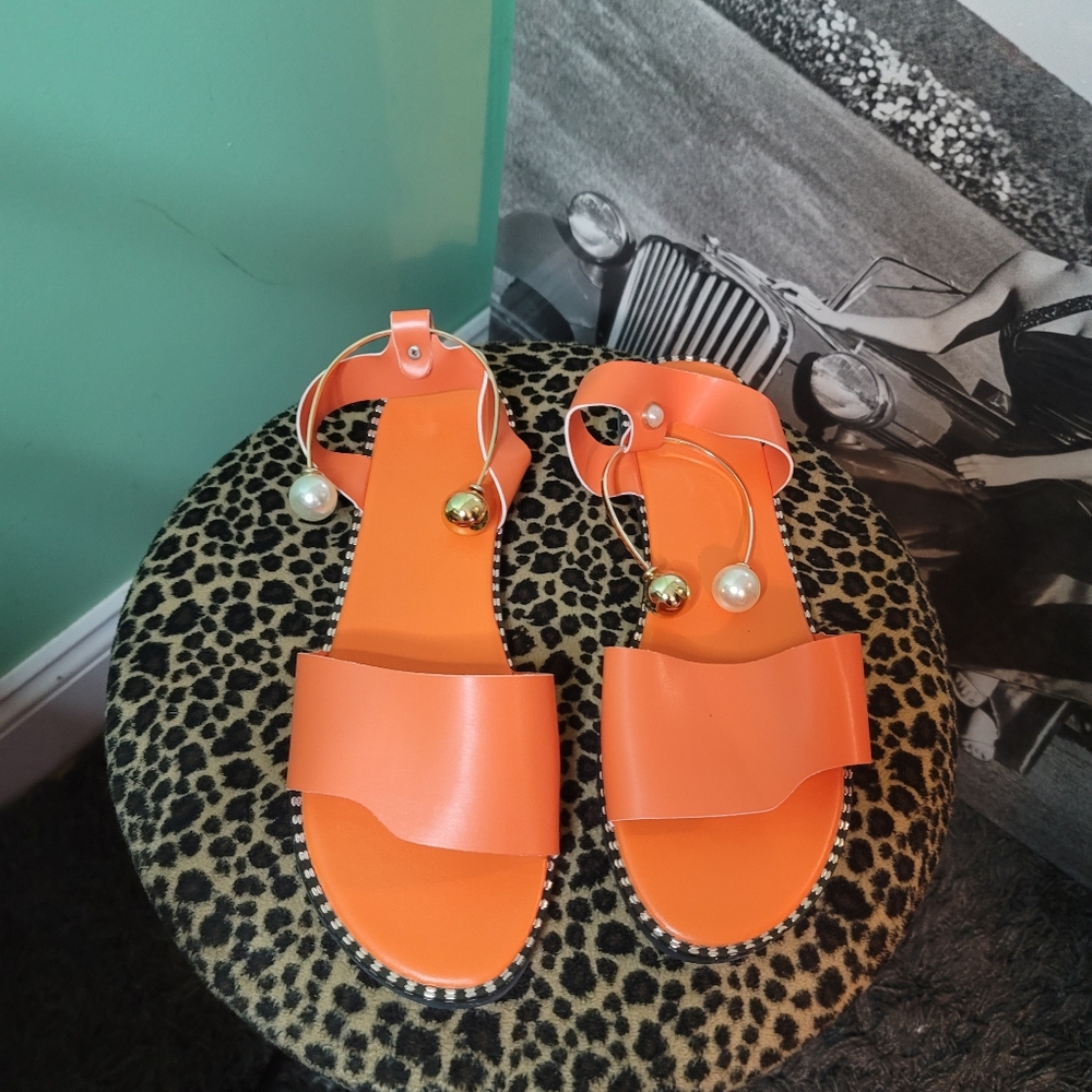 Open Toe Orange Sandal With Jewerly Accent for the ankle - Great Style & Color